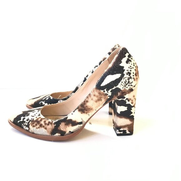 Loeffler Randall Remy Heels Pumps Womens 8 Brown Cream Calf Hair Block Heel Shoe - Picture 6 of 9